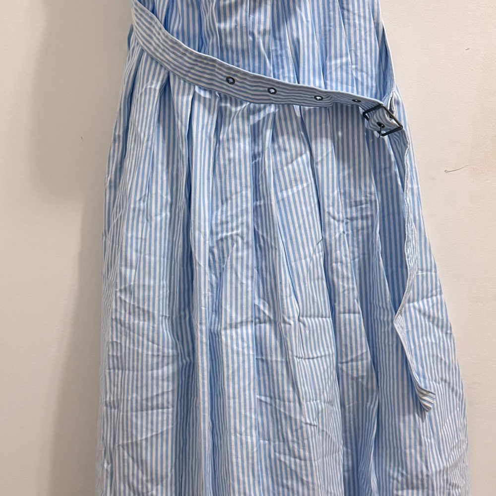 Blue Striped Women's Strapless Dress